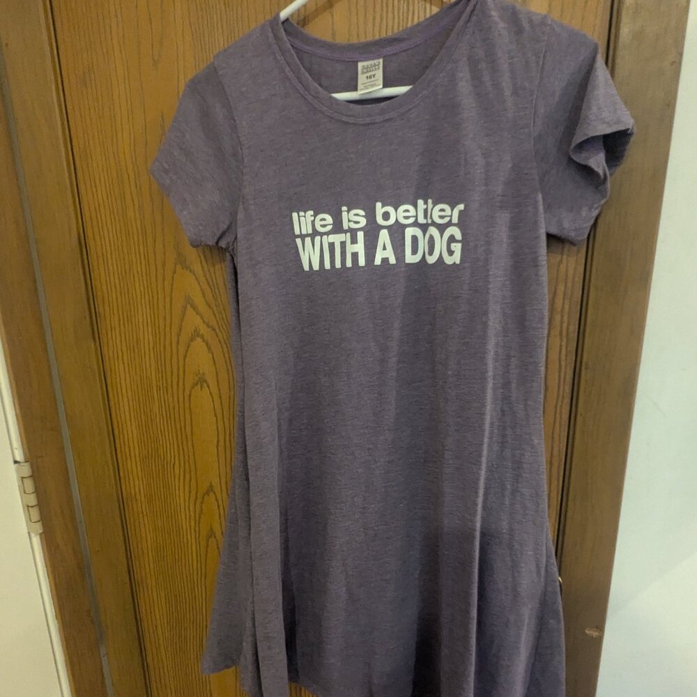 Urban Smalls "Life is Better with a Dog" Short Sleeve Lavender Dress- Girl's 16Y